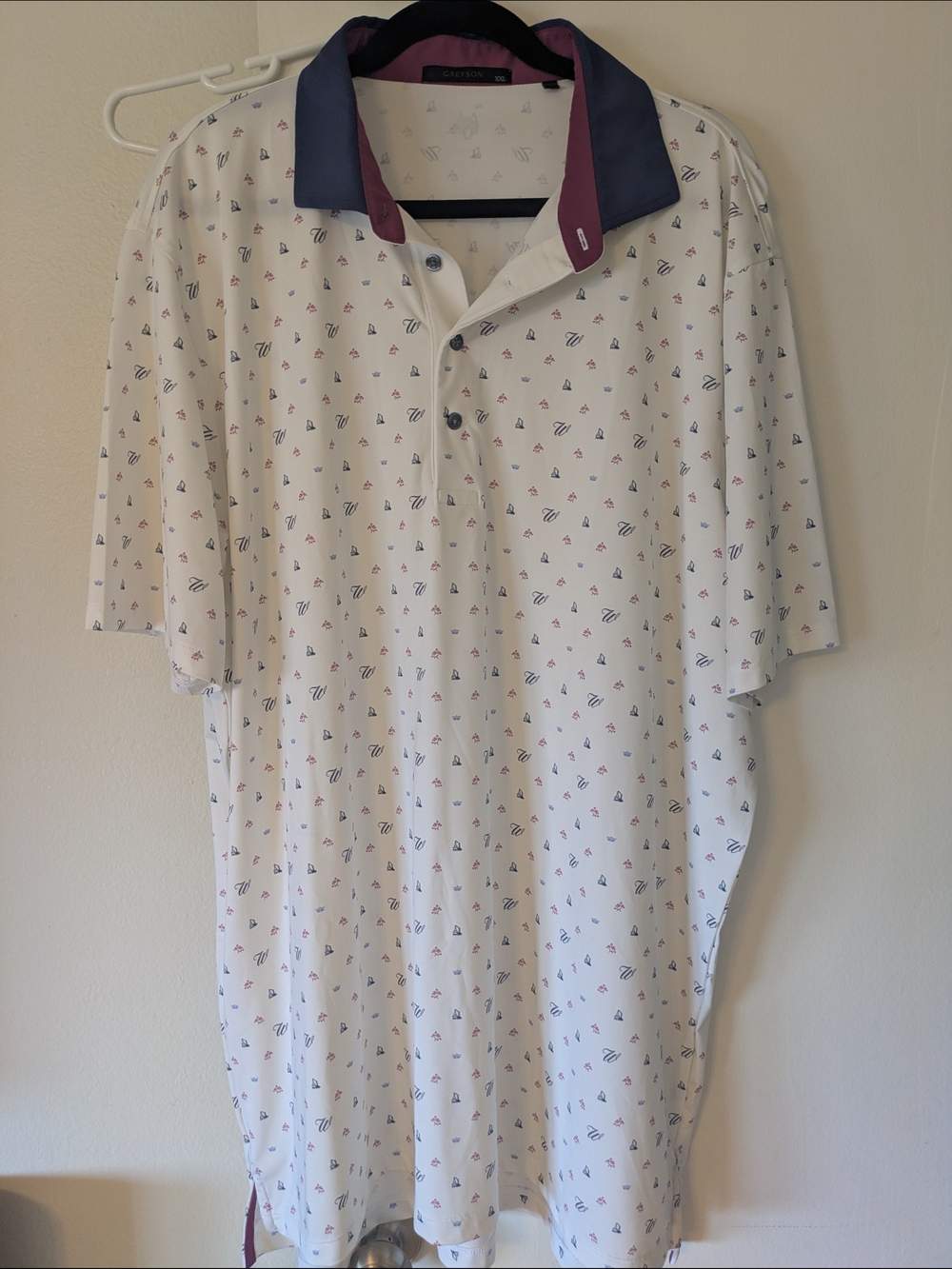 Greyson White Polo with Navy and Maroon Collar Accents- XXL (NWOT)